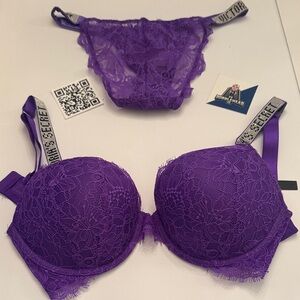 Victoria's Secret Purple Lace Push-Up Bra & Matching Lace Panty (36C / M)